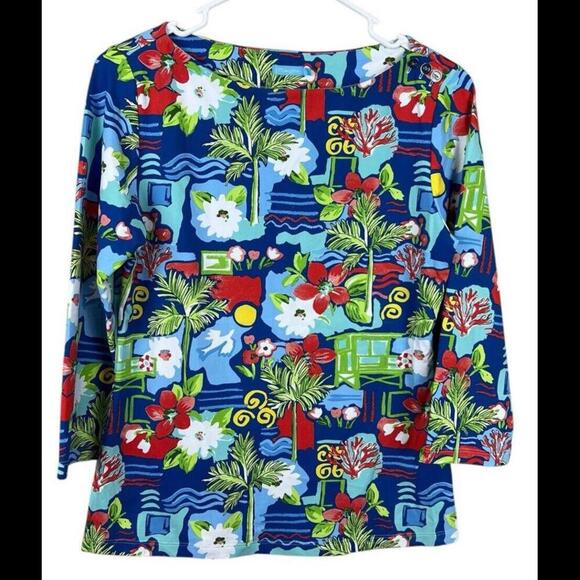 J McLaughlin Top Womens Small Blue Floral Catalina Cloth Tropical Palm Beach - Picture 1 of 4
